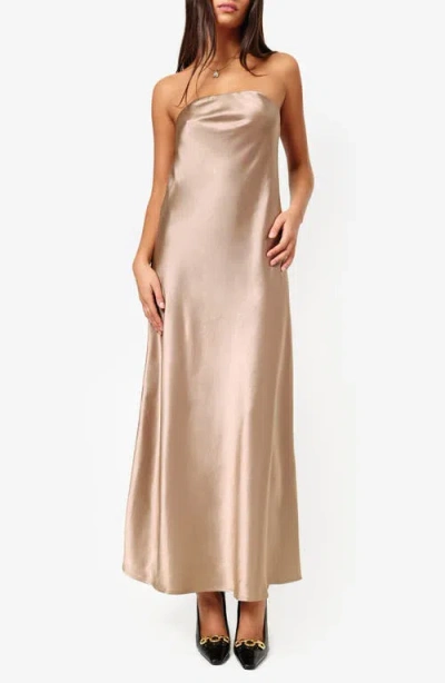 Cami Nyc Noelle Strapless Satin Dress In Champagne