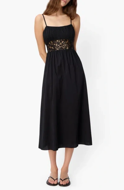 Cami Nyc Octavia Lace Inset Cotton Midi Dress In Black