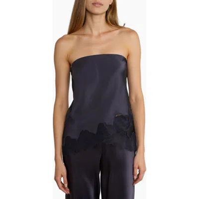 Cami Nyc Odessa Lace Trim Strapless Silk Top In Blue