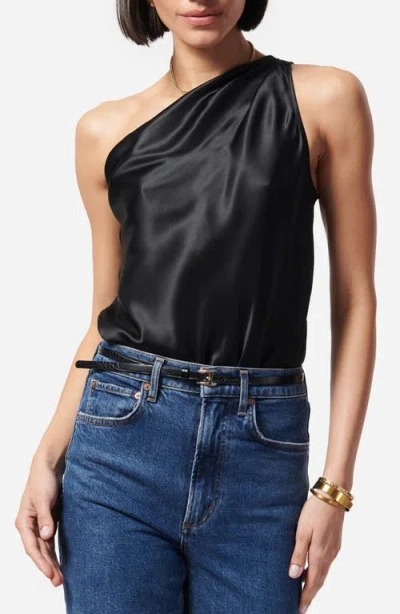 Cami Nyc One-shoulder Stretch Silk Bodysuit In Black