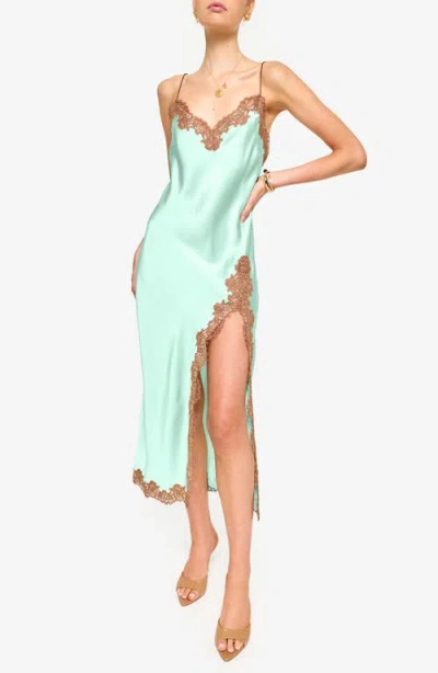 Cami Nyc Peride Lace Detail Silk Charmeuse Slipdress In Oasis