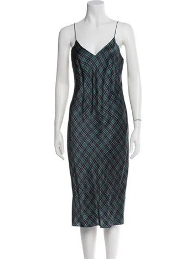 Pre-owned Cami Nyc Plaid Print Midi Length Dress In Green