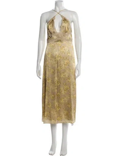 Pre-owned Cami Nyc Printed Midi Length Dress In Yellow