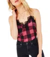 CAMI NYC RACER CHARMEUSE CAMI TOP IN CRABAPPLE GINGHAM