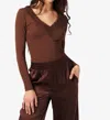 Cami Nyc Rooney Soft Ribbed V-neck Long Sleeve Top In Malt In Brown