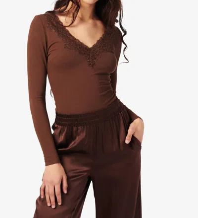 Cami Nyc Rooney Soft Ribbed V-neck Long Sleeve Top In Malt In Brown