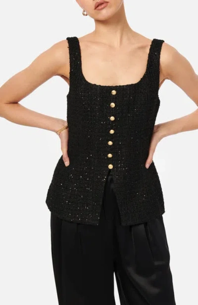 Cami Nyc Rosita Button Front Tweed Tank Top In Black