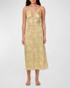 Cami Nyc Lux Floral Print Metallic Silk Maxi Slipdress In Yellow Primavera