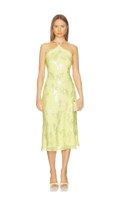 Cami Nyc Ruzita Metallic Chiffon Midi Dress In Yellow
