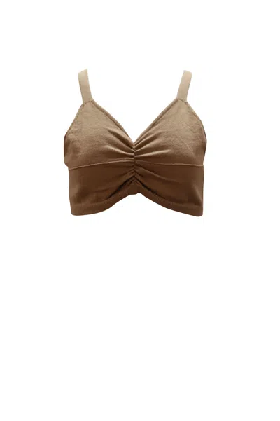 Cami Nyc Shirred Crop Top In Brown Cotton