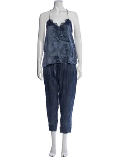 Pre-owned Cami Nyc Silk Lace Trim Embellishment Pant Set In Blue