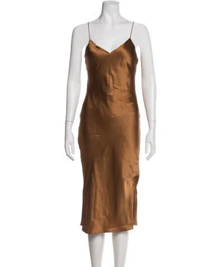 Pre-owned Cami Nyc Silk Midi Length Dress In Brown