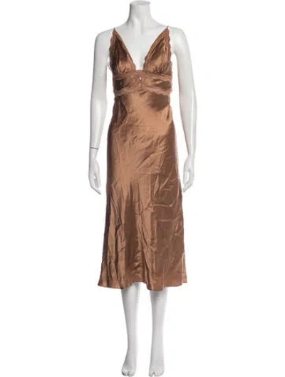 Pre-owned Cami Nyc Silk Midi Length Dress In Brown