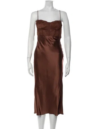 Pre-owned Cami Nyc Silk Midi Length Dress In Brown