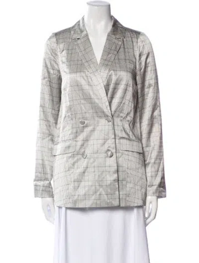 Pre-owned Cami Nyc Silk Plaid Print Blazer In Gray
