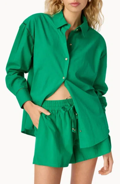 Cami Nyc Sumayya Oversize Ladder Stitch Inset Cotton Button-up Shirt In Green