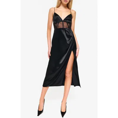 Cami Nyc Marilyn Lace Trim Silk Midi Slipdress In Black