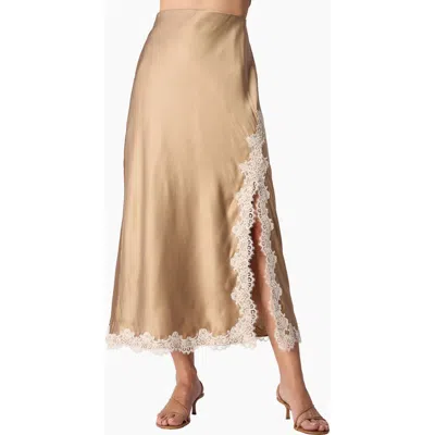 Cami Nyc Teagan Polka Dot Lace Accent Silk Maxi Skirt In Brown