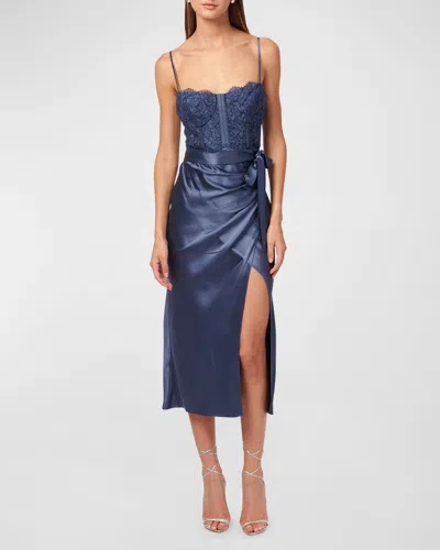 Cami Nyc Tricia Bustier Lace Satin Wrap-skirt Midi Dress In Stonewash