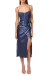 Cami Nyc Tricia Bustier Lace Satin Wrap-skirt Midi Dress In Stonewash