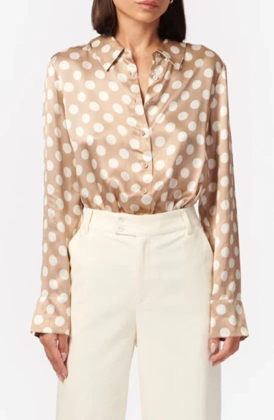 Cami Nyc Ursula Polka Dot Long Sleeve Silk Bodysuit In Macro Dot