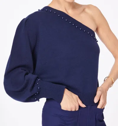 Cami Nyc Virginia Pullover Aus Merinowolle Mit Verzierung Und Asymmetrischer Schulterpartie In Navy