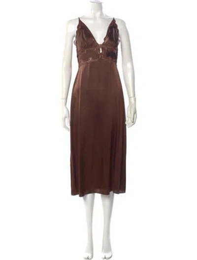 Pre-owned Cami Nyc V-neck Midi Length Dress In Brown