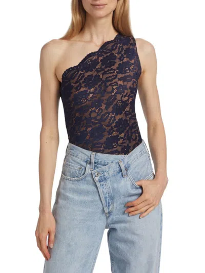 Cami Nyc Women's Cornelia One-shoulder Lace Bodysuit In Blue