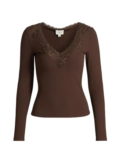 Cami Nyc Women's Rooney Ribbed Lace-trim Top In Brown