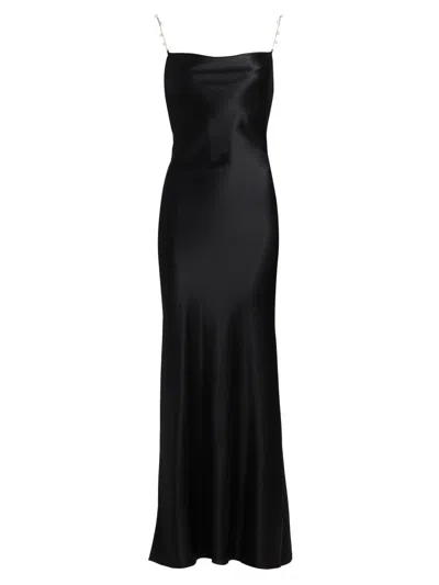 Cami Nyc Shallon Faux Pearl Strap Satin Gown In Black