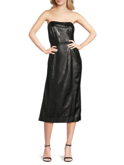 Cami Nyc Women's Strapless Faux Leather Midi-dress In Black