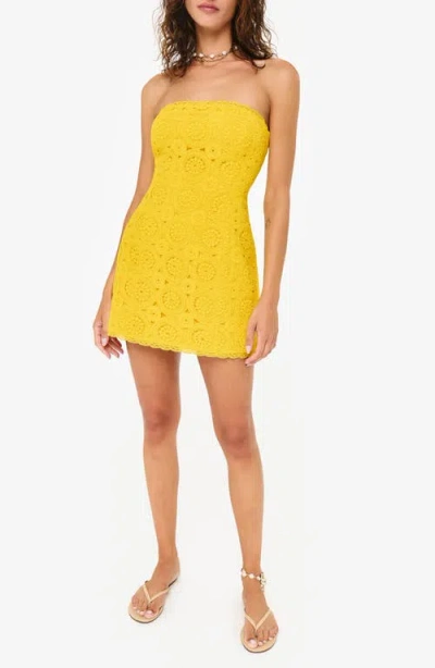 Cami Nyc Yareli Strapless Lace Trim Minidress In Yellow