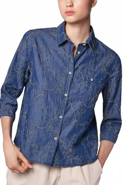 Camicettasnob Embroidered Denim Top In Blue