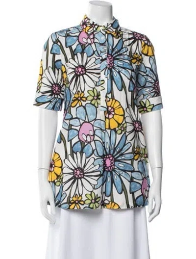 Pre-owned Camicettasnob Floral Print Short Sleeve Blouse In Multi