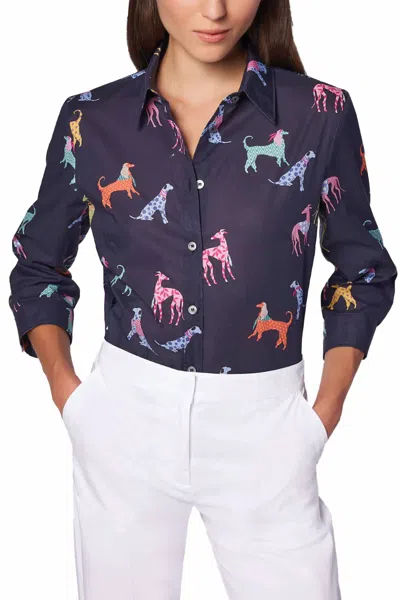 Camicettasnob Mussoline Button Down Shirt In Navy Dog Print In Multi