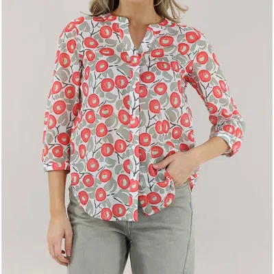 Camicettasnob V-neck Mandarin Collar Top In Grey Multi In White