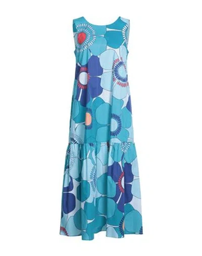 Camicettasnob Woman Maxi Dress Turquoise Size 10 Cotton, Elastane In Blue