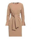 Camicettasnob Woman Mini Dress Camel Size 8 Polyester, Elastic Fibres In Beige