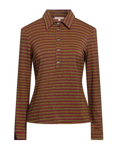 Camicettasnob Woman Polo Shirt Yellow Size 8 Viscose, Polyester, Elastane In Brown