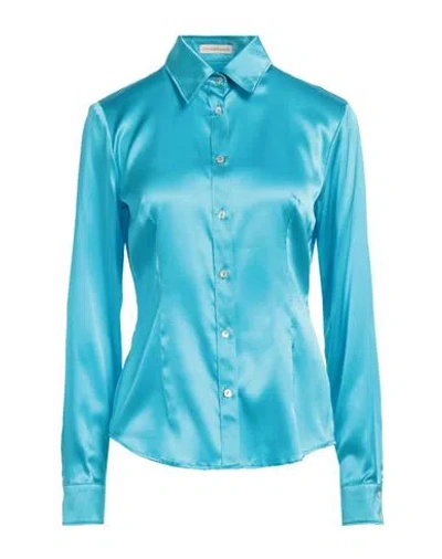 Camicettasnob Woman Shirt Azure Size 10 Silk, Elastane In Blue