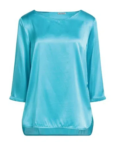 Camicettasnob Woman Top Azure Size 10 Silk, Elastane In Blue