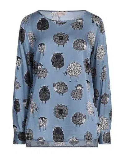 Camicettasnob Woman Top Slate Blue Size 6 Viscose, Silk, Elastane