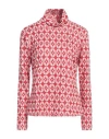 Camicettasnob Woman Turtleneck Red Size 12 Viscose, Polyester, Elastane In Pink