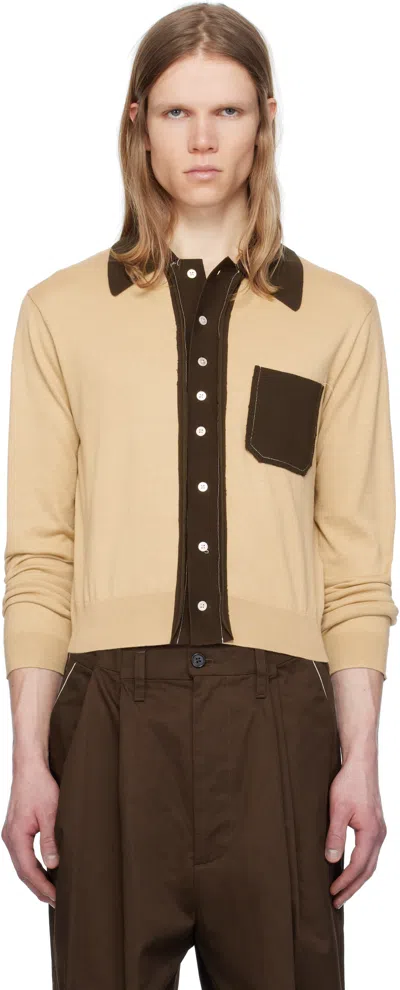 Camiel Fortgens Beige & Brown 70s Cardigan In Cotton/silksand/brow
