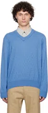 Camiel Fortgens Blue Frankenstein V-neck Sweater In Blue - Merino Wool