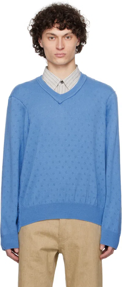 Camiel Fortgens Blue Frankenstein V-neck Sweater In Blue - Merino Wool