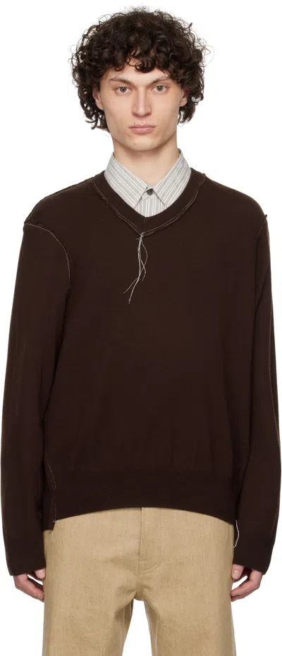 Camiel Fortgens Brown Frankenstein V-neck Sweater In Brown - Merino Wool