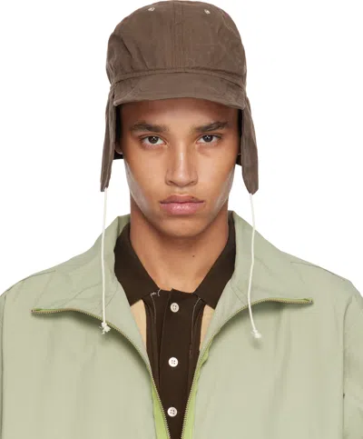 Camiel Fortgens Brown Waxed Cotton Flap Cap In Waxed Cotton Brown