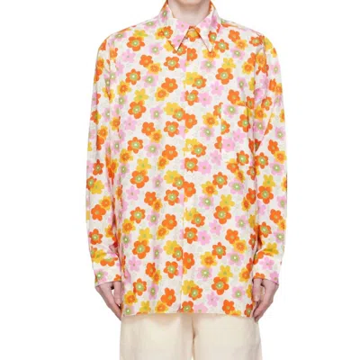Camiel Fortgens Overlap Big Shirt In Floral Print In Orange