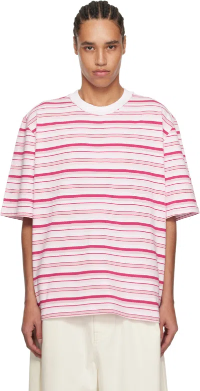 Camiel Fortgens Pink & White Big Heavy Jersey T-shirt In Pink Stripes - Heavy